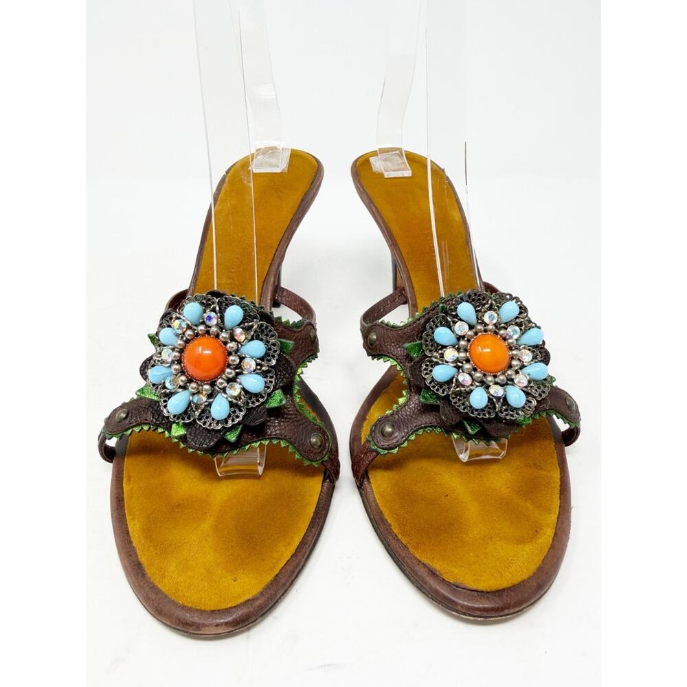 Vintage Giuseppe Zanotti Jeweled Floral Slide Sandal Heels Womens Size EU 39 - Picture 3 of 11